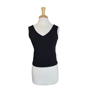 Vintage EQUESTRIAN Black Tactel V-Neck Tank Top Sz Medium Made in USA Wide Strap